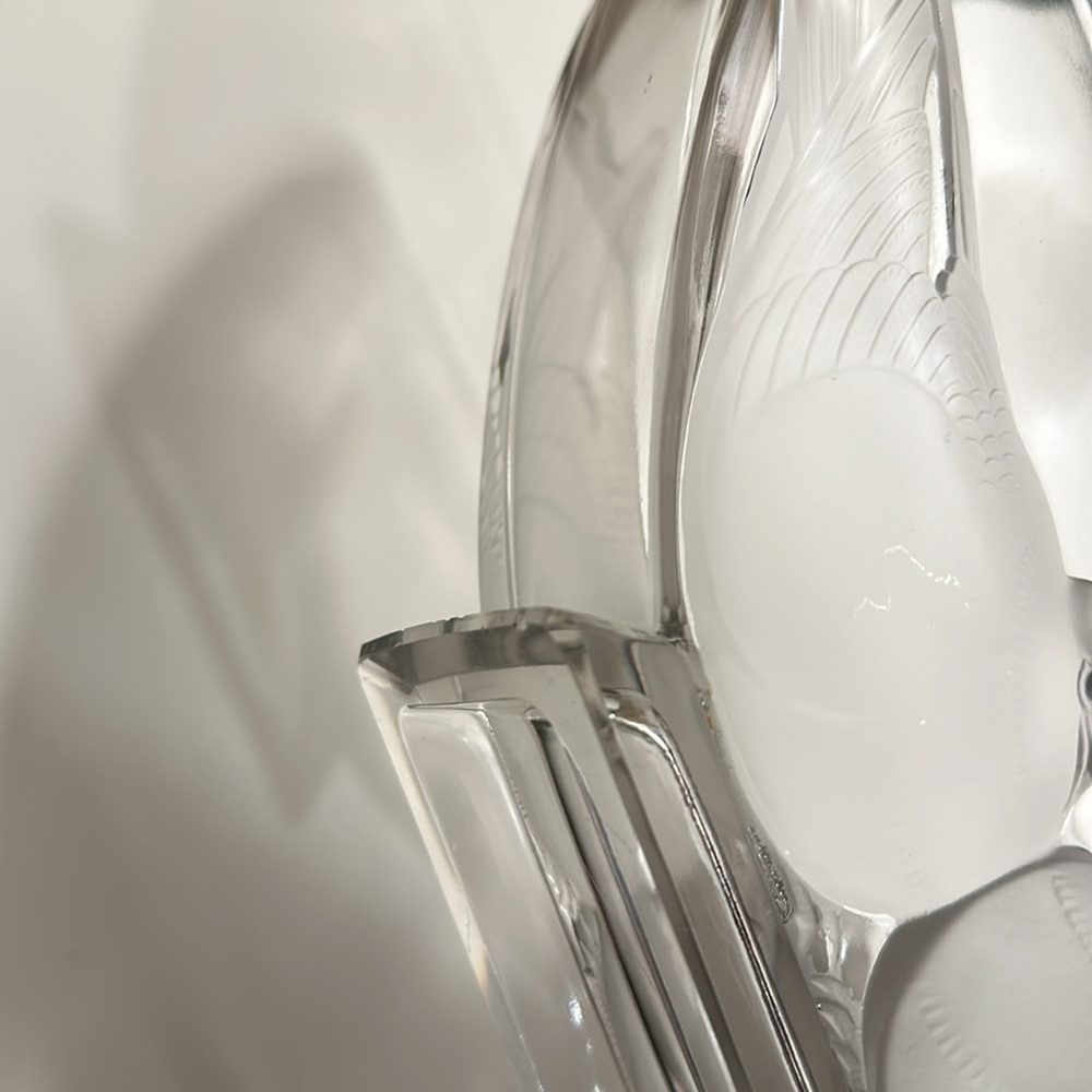 Verlys Console Bowl Boat Shape French 30S ARTDECO FROSTED GLASS BIRD DOVE SIGNED - Picture 9 of 12